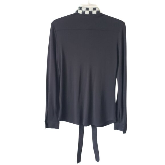 Jean Paul Gaultier x OVS Black White Checker Sequin Tie Neck Top Blouse - Picture 2 of 12